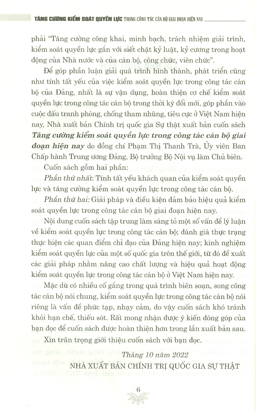 Tăng Cường Kiểm Soát Quyền Lực Trong Công Tác Cán Bộ Giai Đoạn Hiện Nay