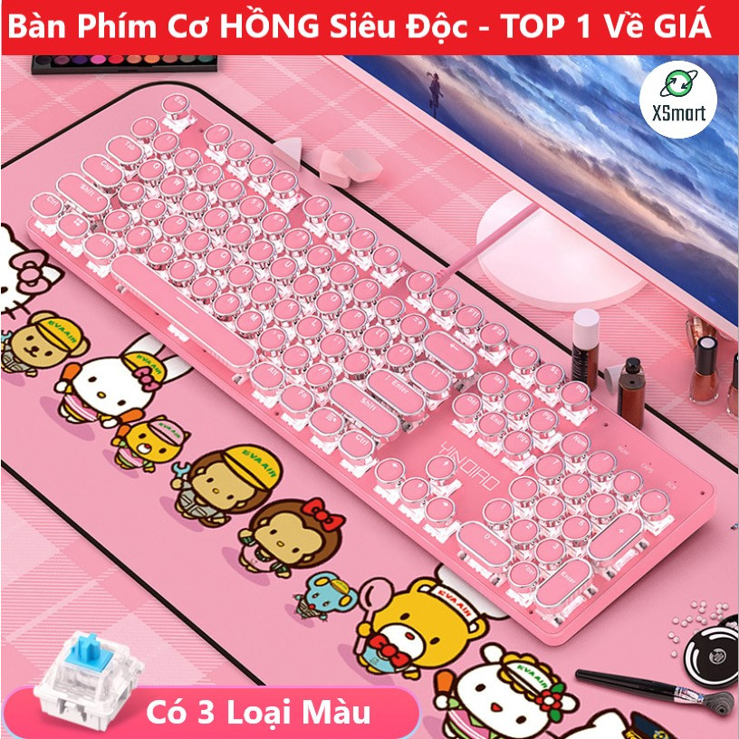 Bàn Phím Cơ HỒNG Cao Cấp XSmart T900 Led 10 Chế Độ Khác Nhau, Trục Cơ Blue Gaming Cho Máy Tính, Laptop, PC Dùng Cả Nam Và Nữ - Hàng Chính Hãng