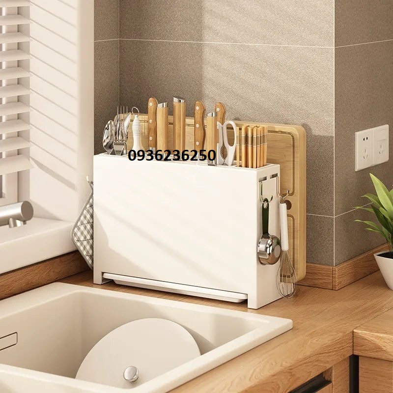 Kệ nhà bếp cài dao thớt đũa thìa có khay chứa nước, giá để dụng cụ nhà bếp thông minh mẫu mới nhất