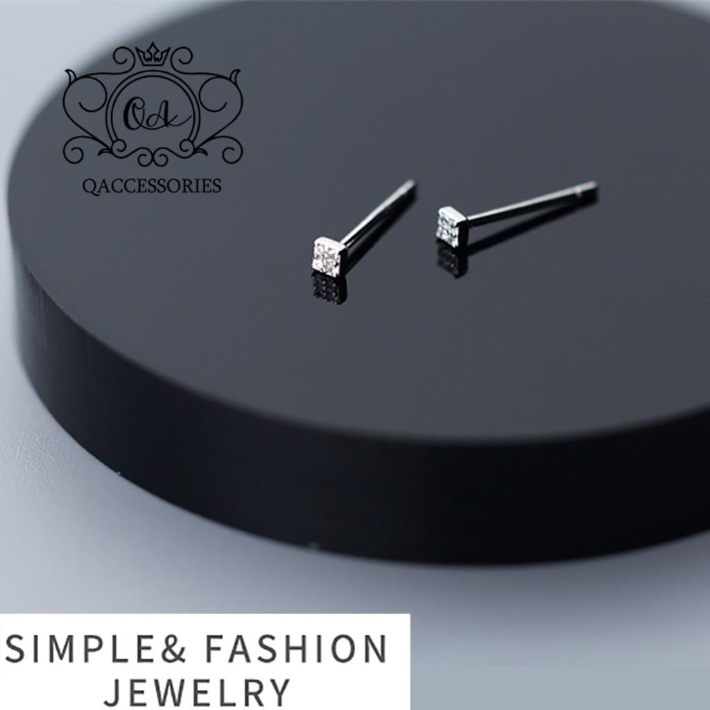 Bông tai bạc 925 vuông nhỏ đính đá khuyên nam nữ nụ mini S925 SQUARE Silver Earrings QA SILVER EA201005