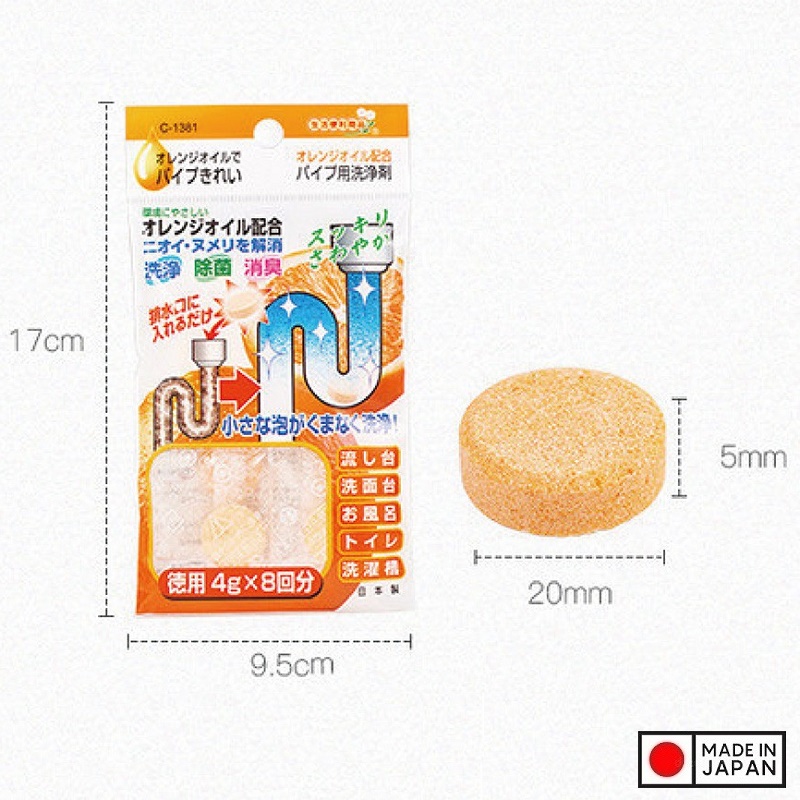 Set 08 viên tẩy rửa khử mùi đường ống nước 4gx8 viên Hương cam - Hàng nội địa Nhật Bản |#Made in Japan|
