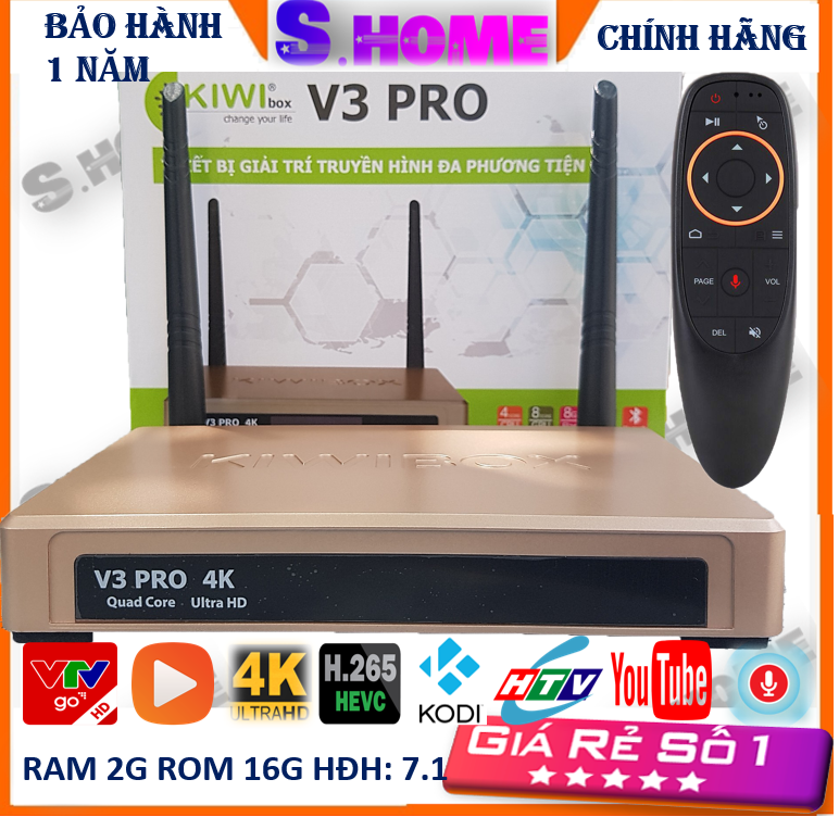 Tivi Box Android Kiwibox V3 Pro Chính Hãng + Tặng Chuột Bay V5 Pro điều khiển bằng giọng nói