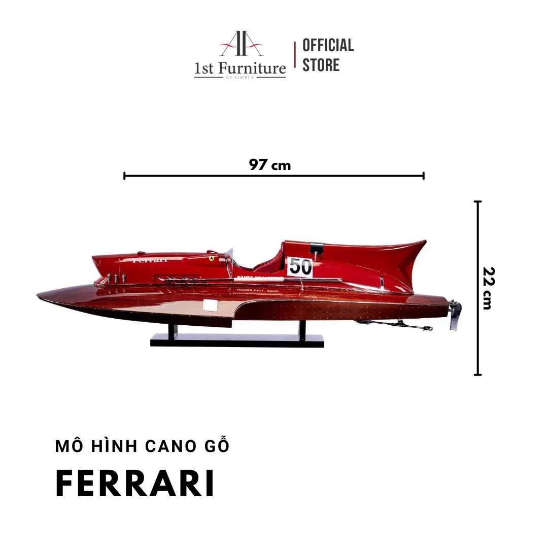 Mô hình cano FERRARI cao cấp, mô hình thuyền gỗ tự nhiên sang trọng lắp ráp sẵn 1st FURNITURE