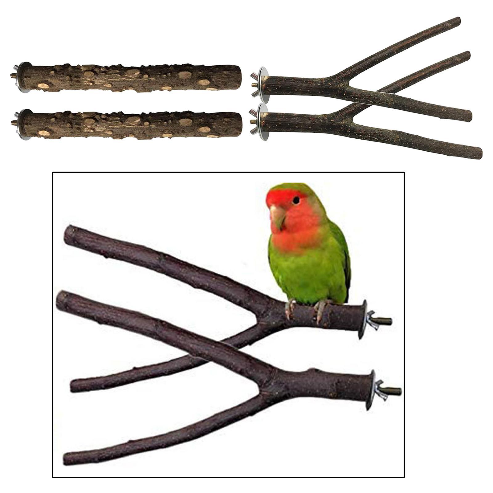 4 Pack Wooden Hanging Parrot Bird Stand Tree Branch Toys Perch Standing