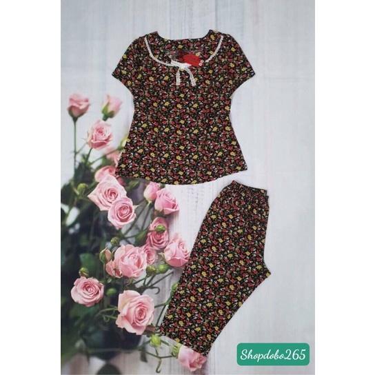 Đồ bộ nữ,đồ ngủ mặc nhà lửng vải lụa họa tiết hoa nhí dễ thương size 45-65kg.