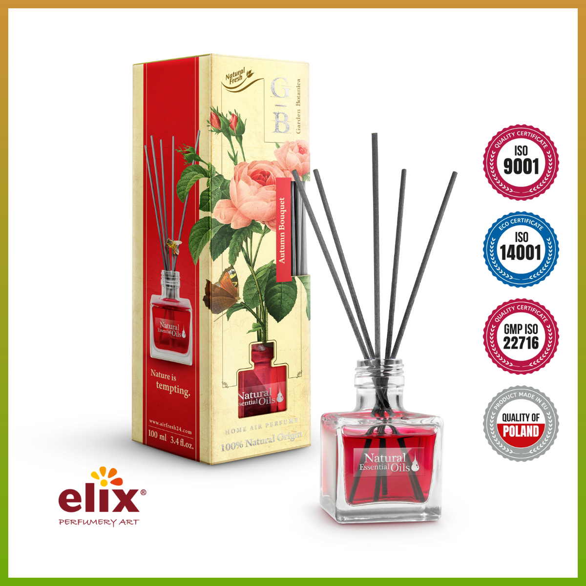 Nước hoa thơm phòng Elix - Garden Botanica - Hương Autumn Bouquet (Hoa mùa thu) - 100ml hàng Chính Hãng nhập khẩu Ba Lan