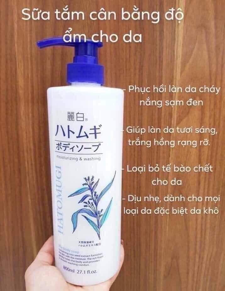 Sữa Tắm Trắng Da Giữ Ẩm Hatomugi Nhật Bản 800ml(Tặng bông tắm màu ngẫu nhiên)