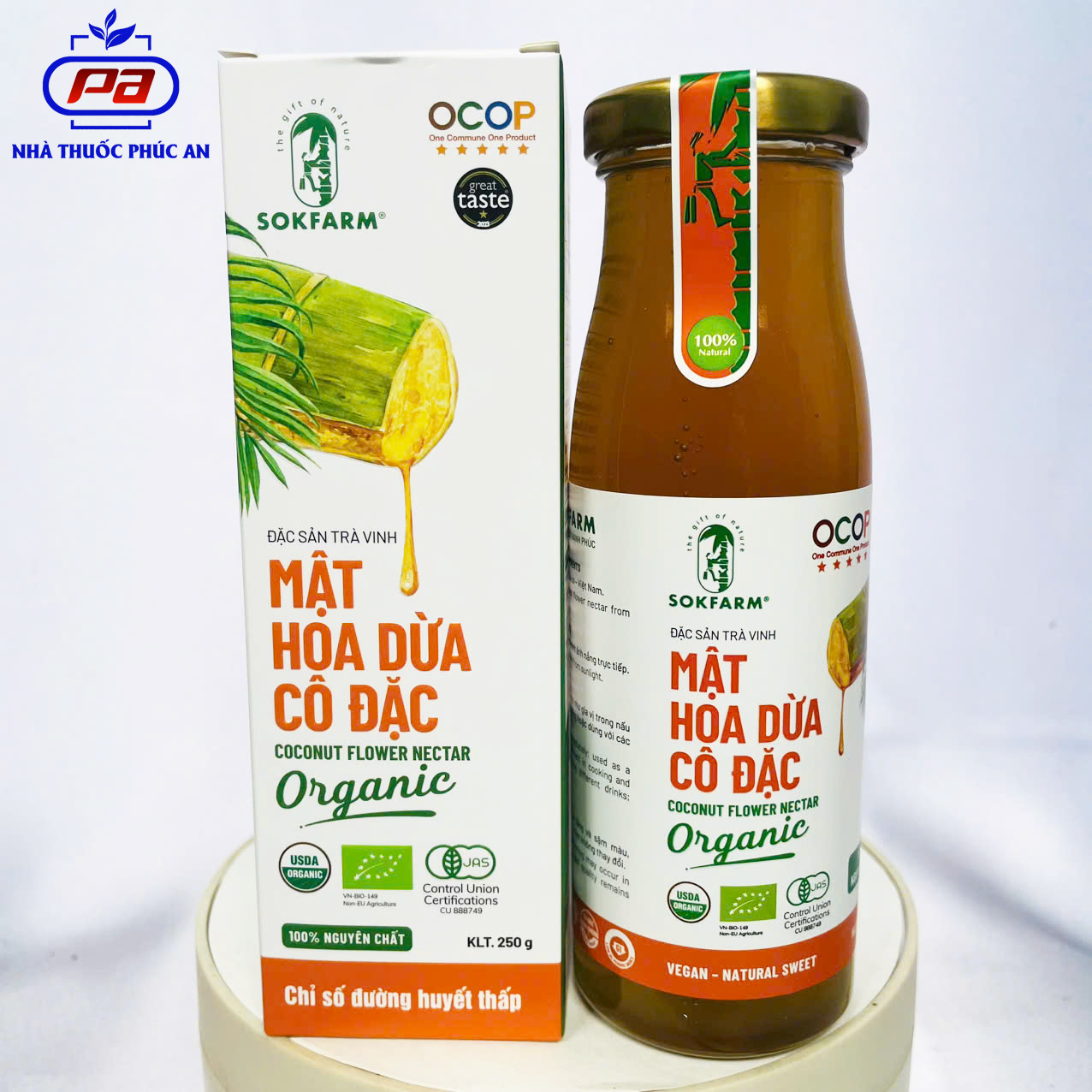 Mật hoa dừa cô đặc hữu cơ Sokfarm 250g - chuẩn organic, thay thế mật ong, thơm ngon ngọt thanh