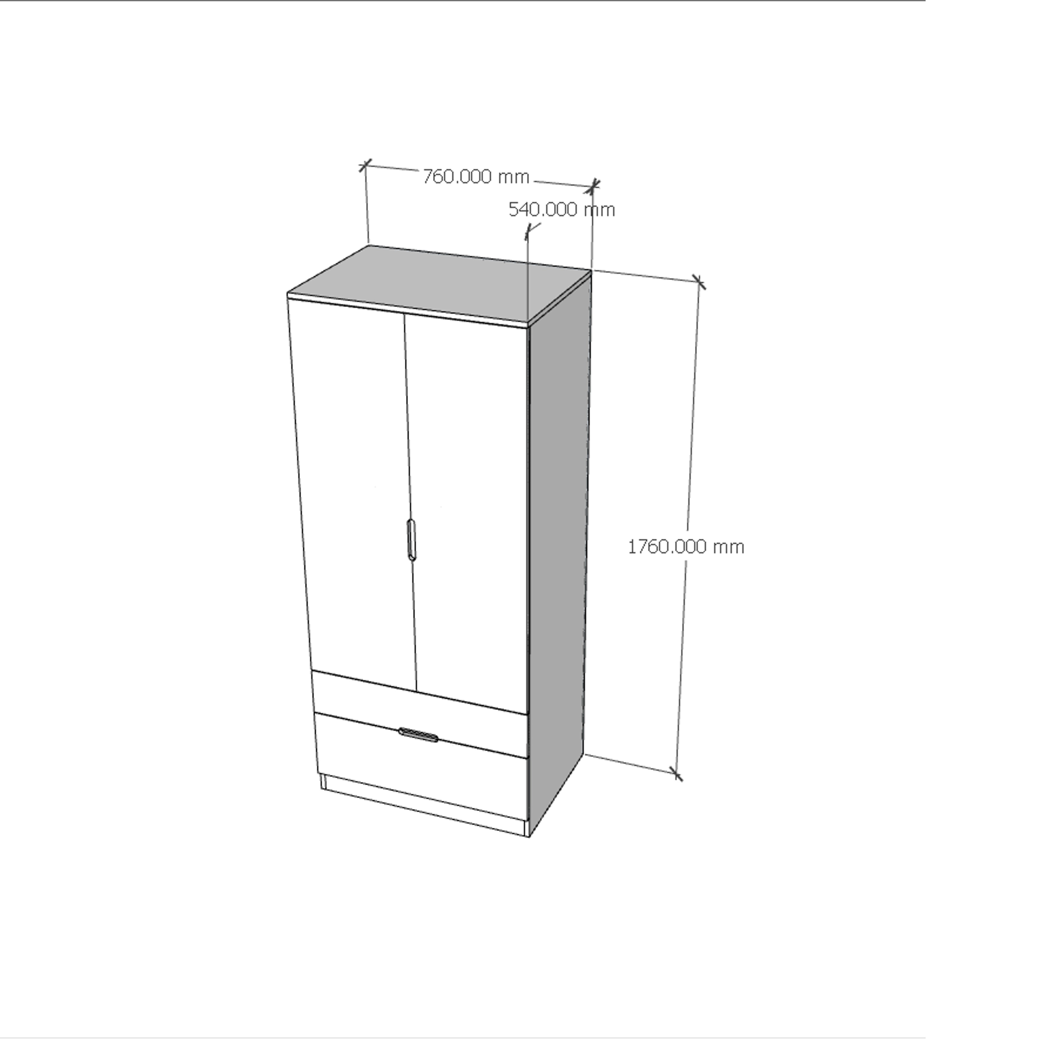 [Happy Home Furniture] MOLLY, Tủ quần áo 2 cánh mở - 2 ngăn kéo, 76cm x 54cm x 176cm ( DxRxC), TCM_107