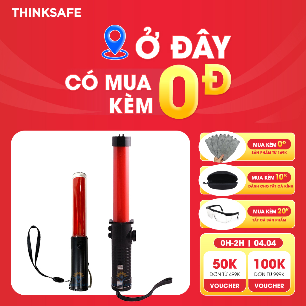 Đèn cảnh báo nguy hiểm Thinksafe, điều khiển giao thông chạy pin,sáng 3 chế độ, chớp, tự động