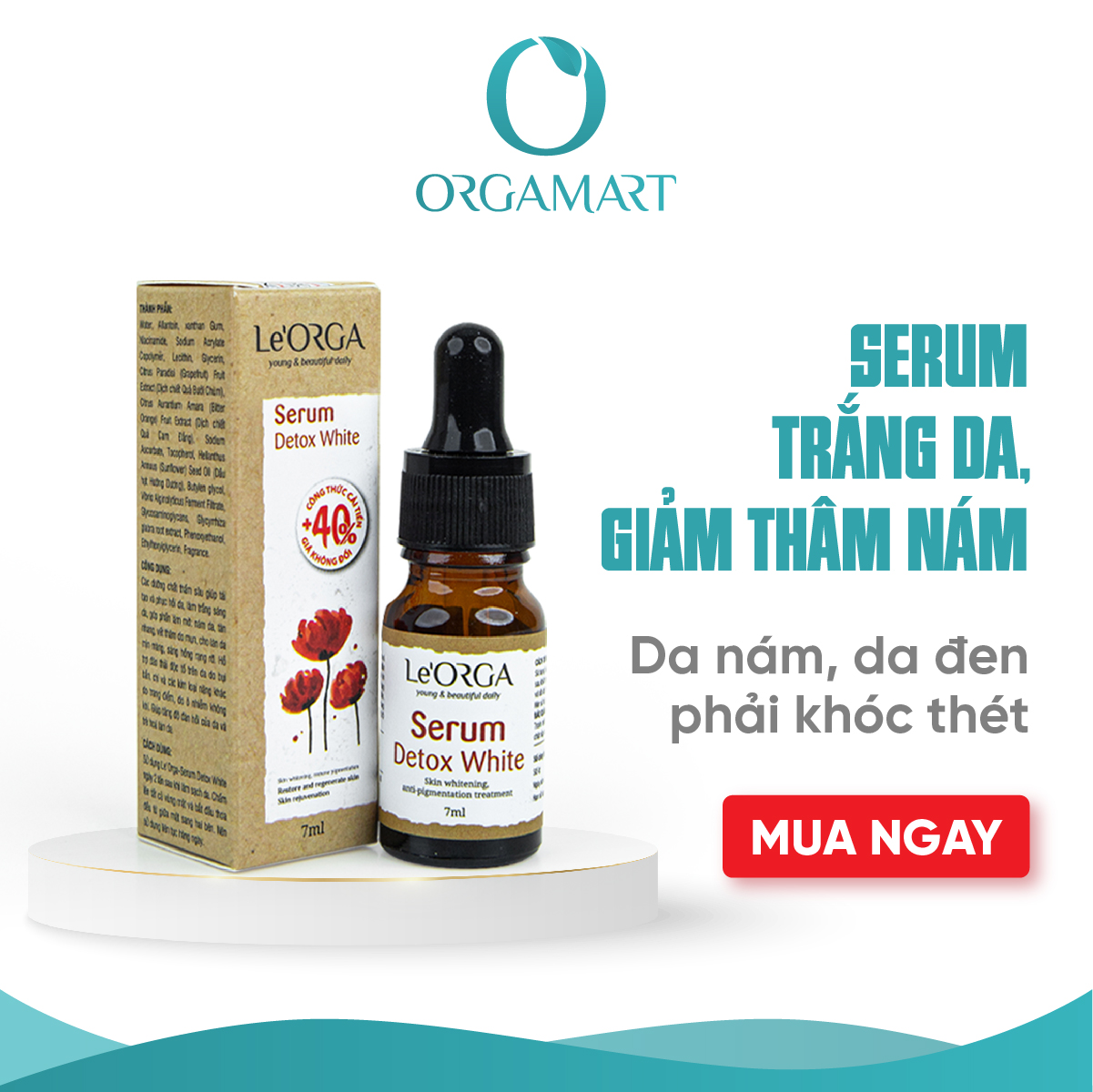 Serum Trắng Da Mờ Nám Le'Orga - Detox White Tinh Chất Trẻ Hóa Da Tăng Độ Ẩm Huyết Thanh Giảm Lão Hóa 7ml