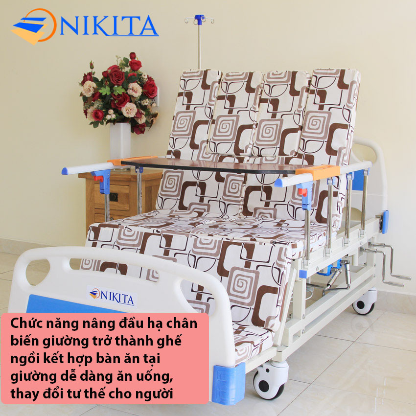 Giường y tế đa chức năng - nâng chân, nâng đầu, nghiêng trái, nghiêng phải, có chổ để bô, có chổ để chậu gội đầu - DCN04