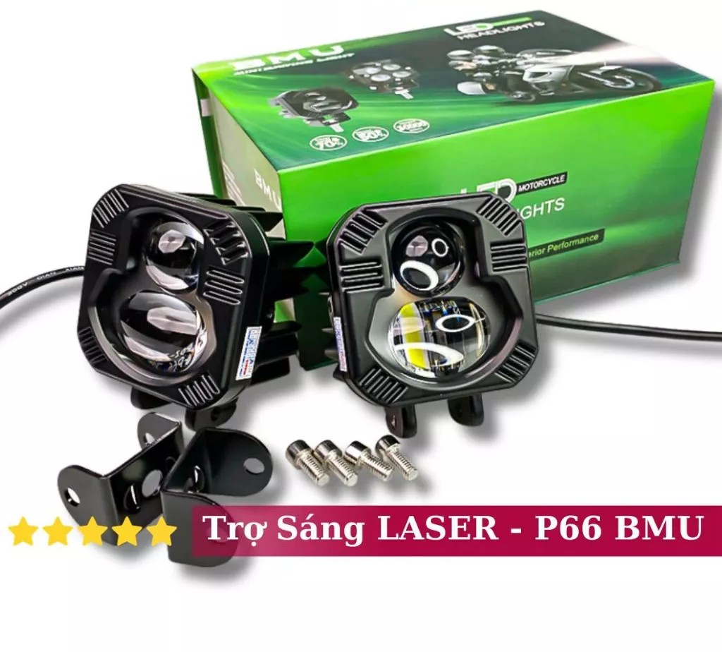 Đèn Trợ Sáng Bi Cầu BMU P66 55W/12.24V/DC lắp ô tô xe máy Sáng 2 Màu có trợ Pha Laser
