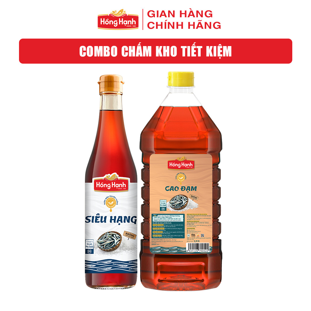 [COMBO TIẾT KIỆM] Nước mắm truyền thống Phú Quốc Hồng Hạnh Siêu Hạng 35 độ đạm 500ml+ Cao Đạm 20 độ đạm 1,9 lít.