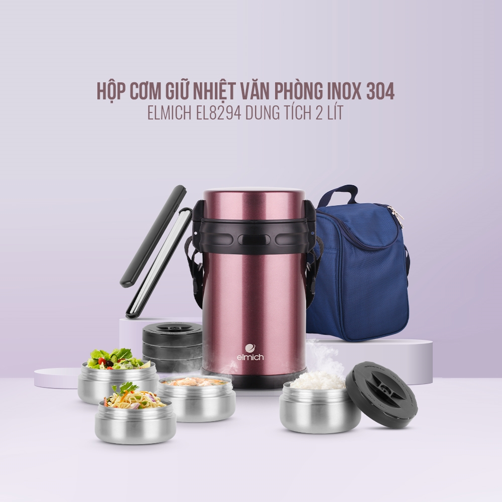 Hộp Cơm Giữ Nhiệt Văn Phòng Inox 304 Emich EL8294 dung tích 2 Lit