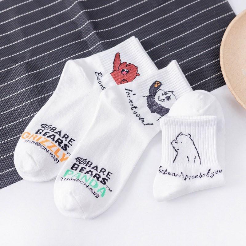 Vớ Cao Cổ Gấu We're Bare Bear Tất Nữ Cổ Cao Nhật Bản Cao Cấp Cotton Hoạ Tiêt Vớ Nữ Trơn Hàn Quốc Cổ Cao Ulzzang