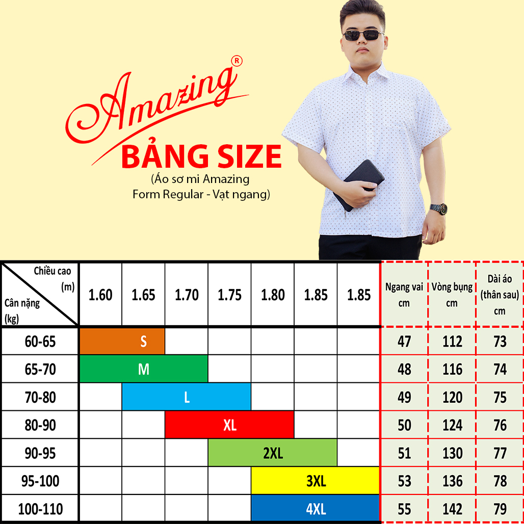 Áo somi nam hoa văn form rộng Amazing, họa tiết nhỏ thanh lịch, cộc tay, trôn ngang, bigsize tới 110kg, chất vải mềm mát