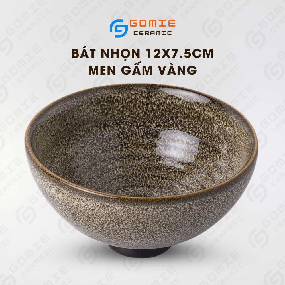 Bát nhọn D12H7.5 Men gấm vàng hỏa biến