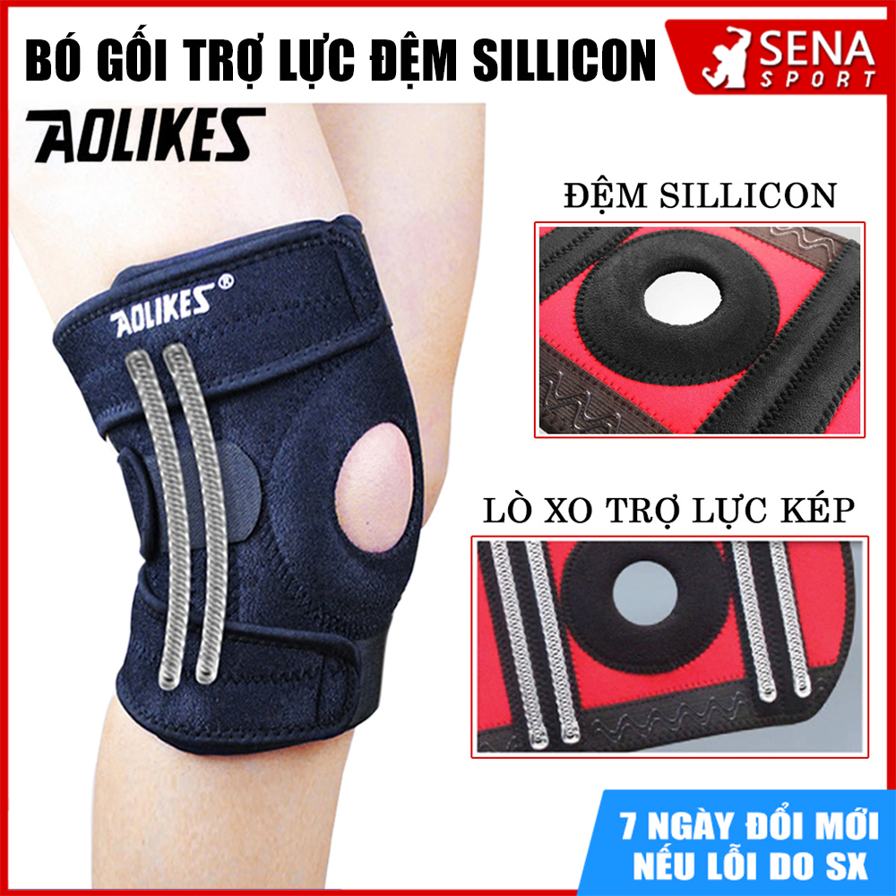 Băng Đầu Gối Silicon Thể Thao, Bó gối tập Gym 4 lò xo trợ lực Aolikes A-7618