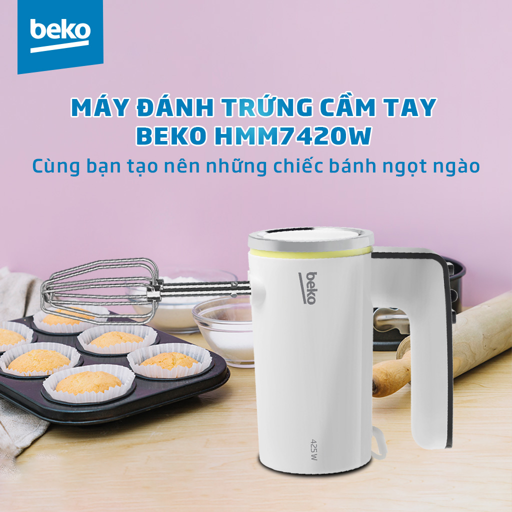 Máy Đánh Trứng Cầm Tay BEKO 425W Chất Liệu Nhựa Cao Cấp, Tặng Kèm 2 Bộ thanh Trộn Và Que Đánh - HMM7420W – Hàng Chính Hãng