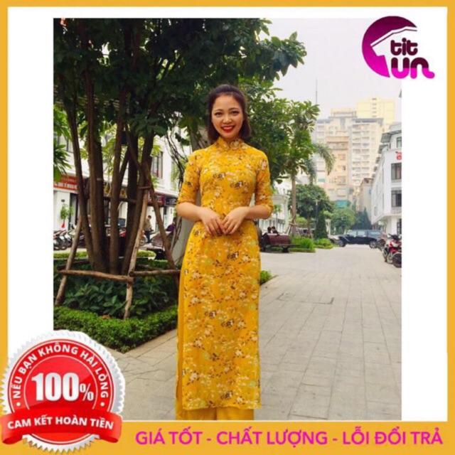 Set áo dài truyền thống hoa nhí kèm quần
