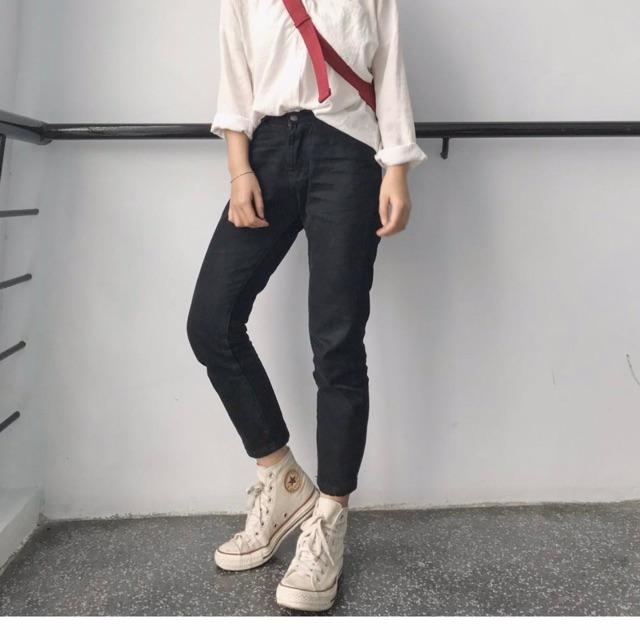 Quần Baggy BoyFriend - Quần Jeans Lưng Cao Trên Rốn Không Giãn [HOT TREND