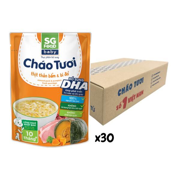 Thùng cháo tươi Baby Sài Gòn Food Thịt thăn bằm &amp; Bí đỏ 240g x 30 gói