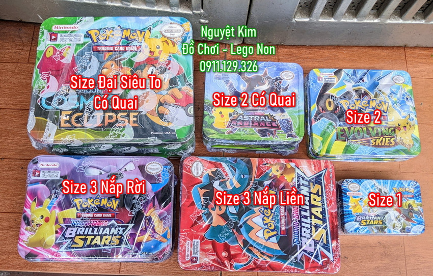 [SIZE 3] Thẻ Bài Pokemon Hộp Sắt Nắp Liền Hàng Siêu Chuẩn Đẹp Trò Chơi Sưu Tầm - Loại 80 Thẻ Bài Và 3 Túi Thẻ Vip