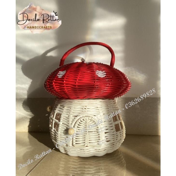 Nhà nấm, nhà mây, giỏ nấm mây decor trang trí phòng hoặc đựng đồ cá nhân cho bé. Phụ kiện chụp hình, đóng kịch thần tiên