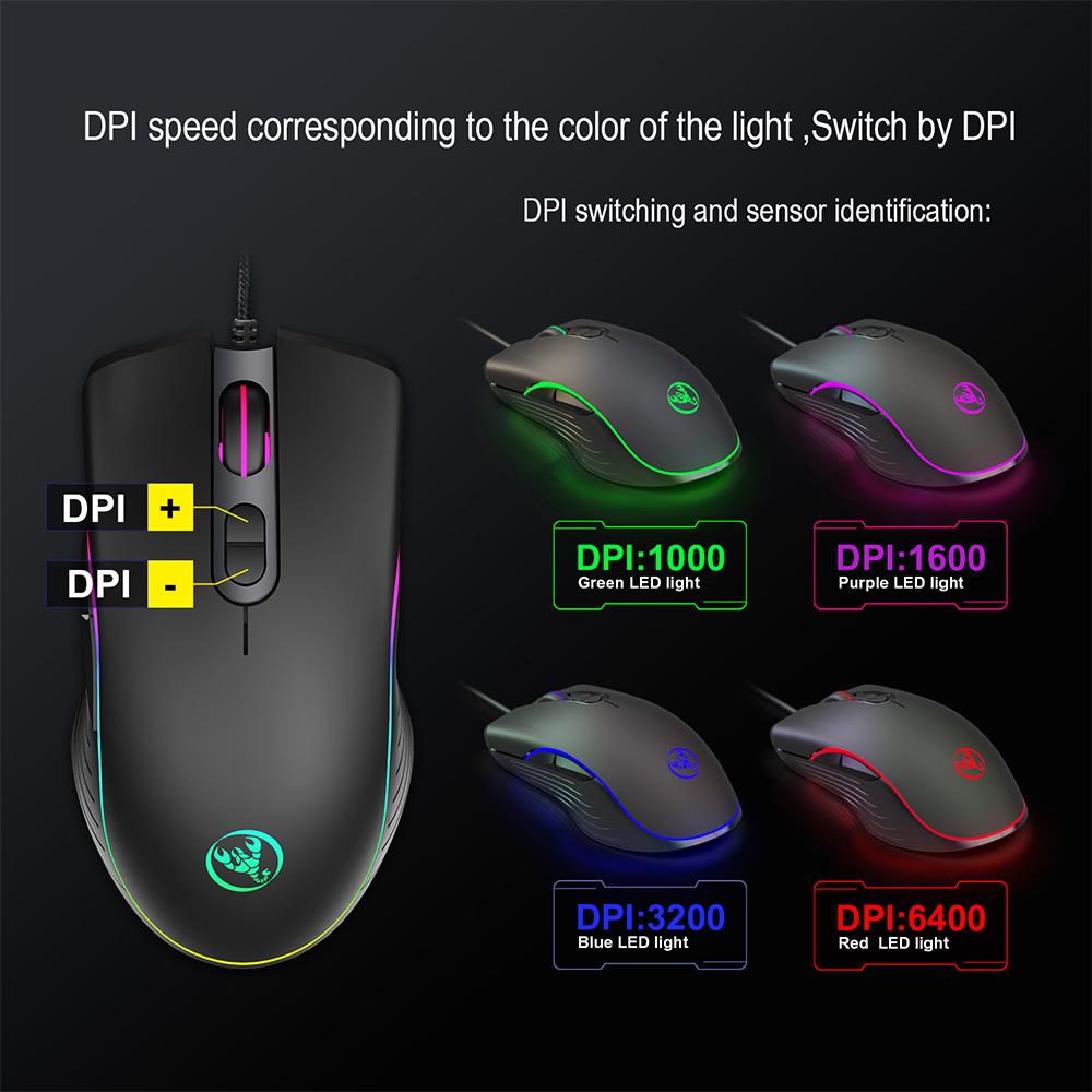 HXSJ A867 Wired Gaming Mouse DPI6400 Optical Mice RGB Backlit Office Mouse 7 Buttons Ergonomic Design