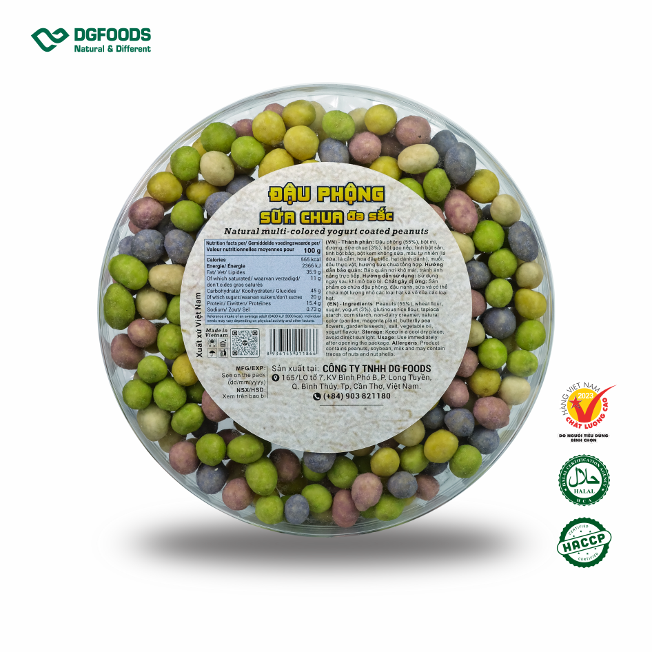 Đậu phộng sữa chua 320g DGfoods/Natural multi-colored yogurt coated peanuts/ăn chay/Đặc sản Cần Thơ,HVNCLC/HACCP/HALAL