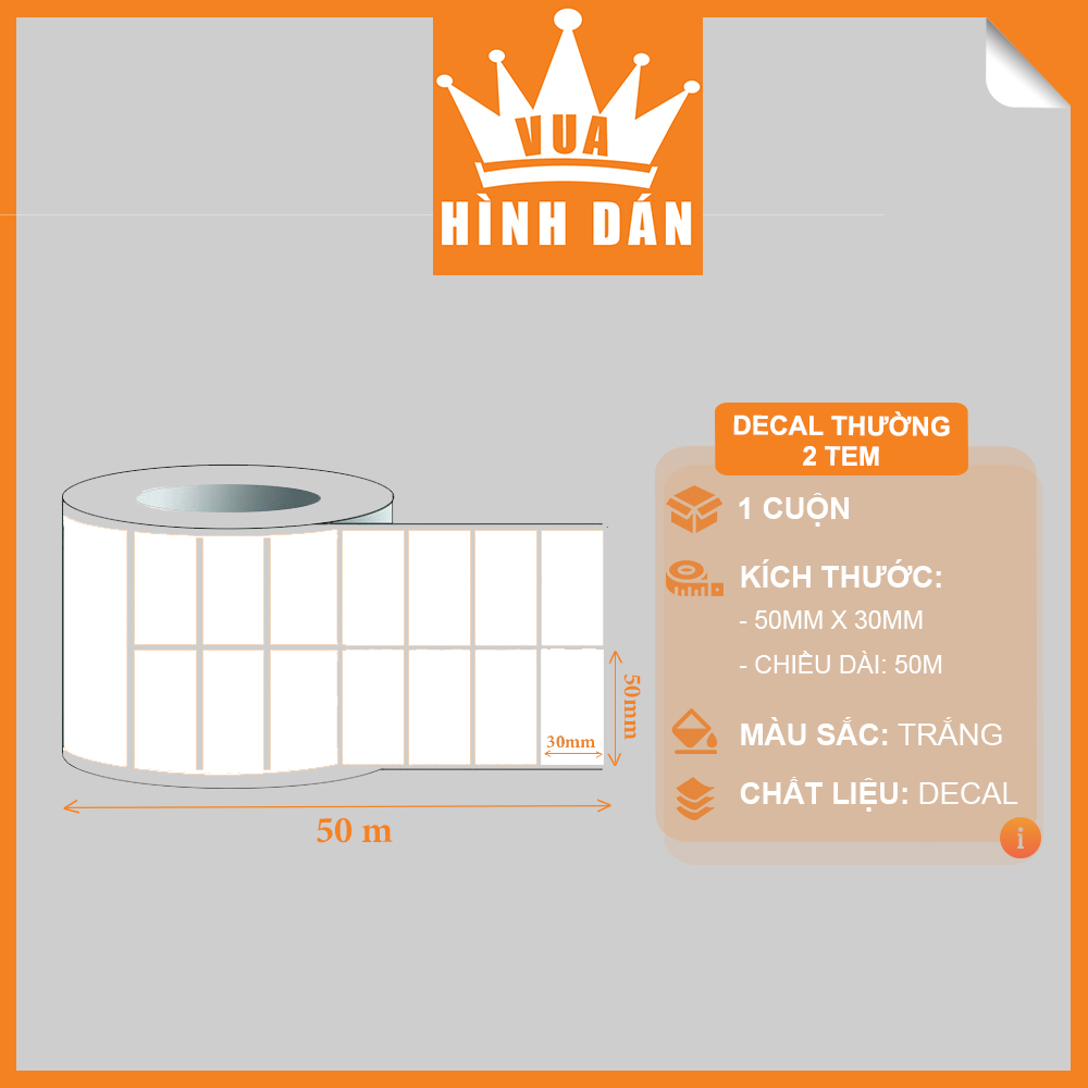 [Giao hàng toàn quốc] Decal Thường 50x30mm In Mã Vạch, In Tem (2 Tem) Cuộn 50m, Khổ Giấy: 100mm