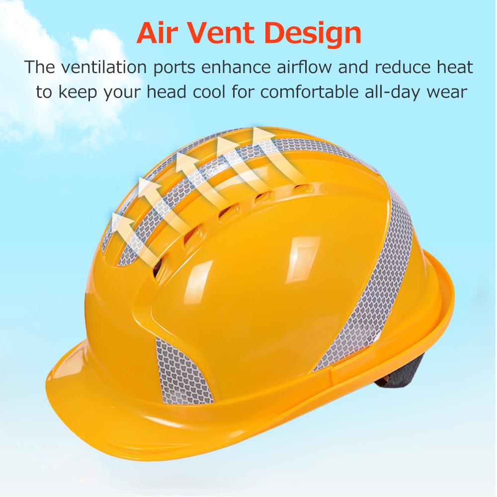 ABS Safety Helmet Breathable Shockproof Helmet with Air Vents Multi-point Buffer Reflective Stripe for Warehouse Factory Orange