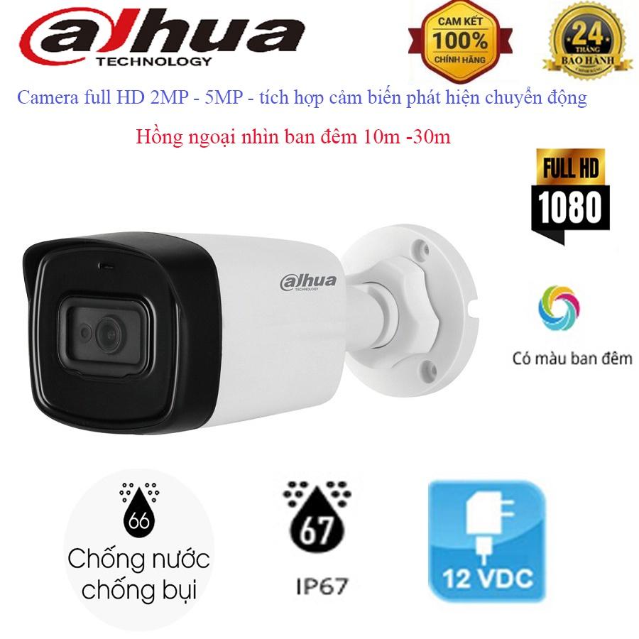 Camera DAHUA thân trụ analog DH-HAC-HFW1200TLP-A-S5 2MP công nghệ hồng ngoại thông minh tầm xa 80m, tích hợp MIC , IP67 - Hàng chính hãng