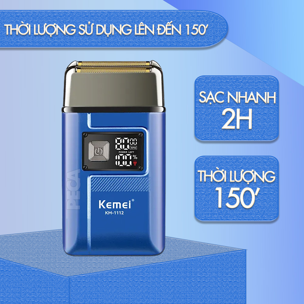 Máy cạo râu khô Kemei KM-1112 lưỡi kép điều chỉnh 2 mức tốc độ công suất mạnh có thể cạo đầu, fade trắng chân tóc - Hàng chính hãng