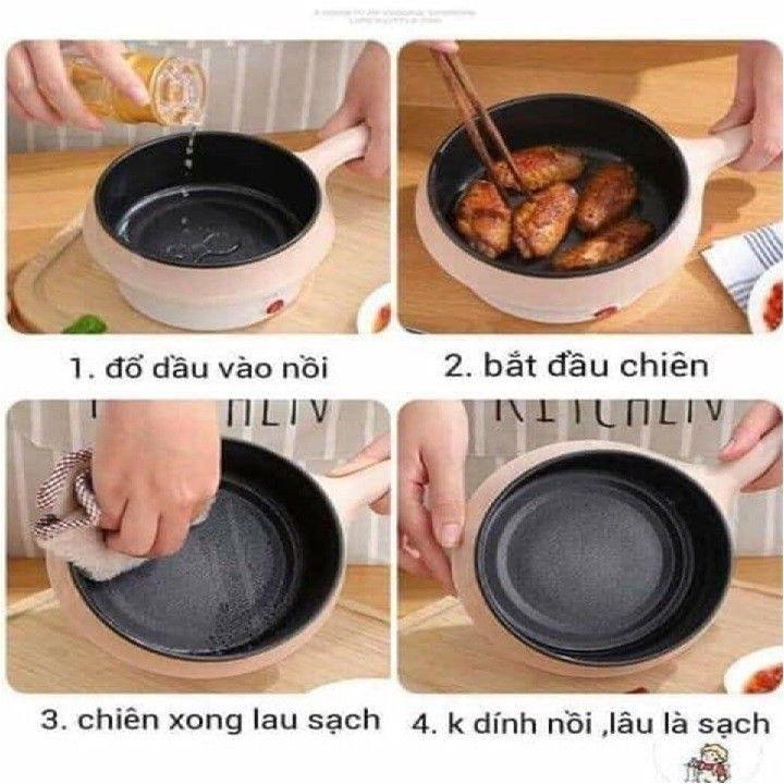 Nồi Lẩu Điện Đa Năng Kèm Giá Hấp Có Tay Cầm Tiện Dụng 18cm, Nồi lẩu hấp mini 2 tầng cao cấp