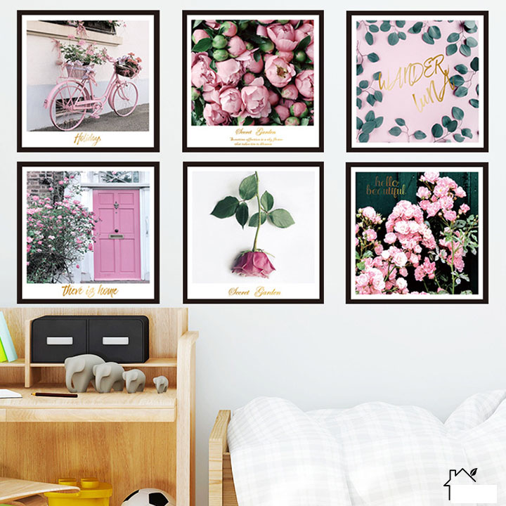 Decal trang trí chất liệu PVC loại 1 dày dặn, sắc nét, trang trí phòng khách, quán cafe-Khung ảnh hoa hồng-LV41