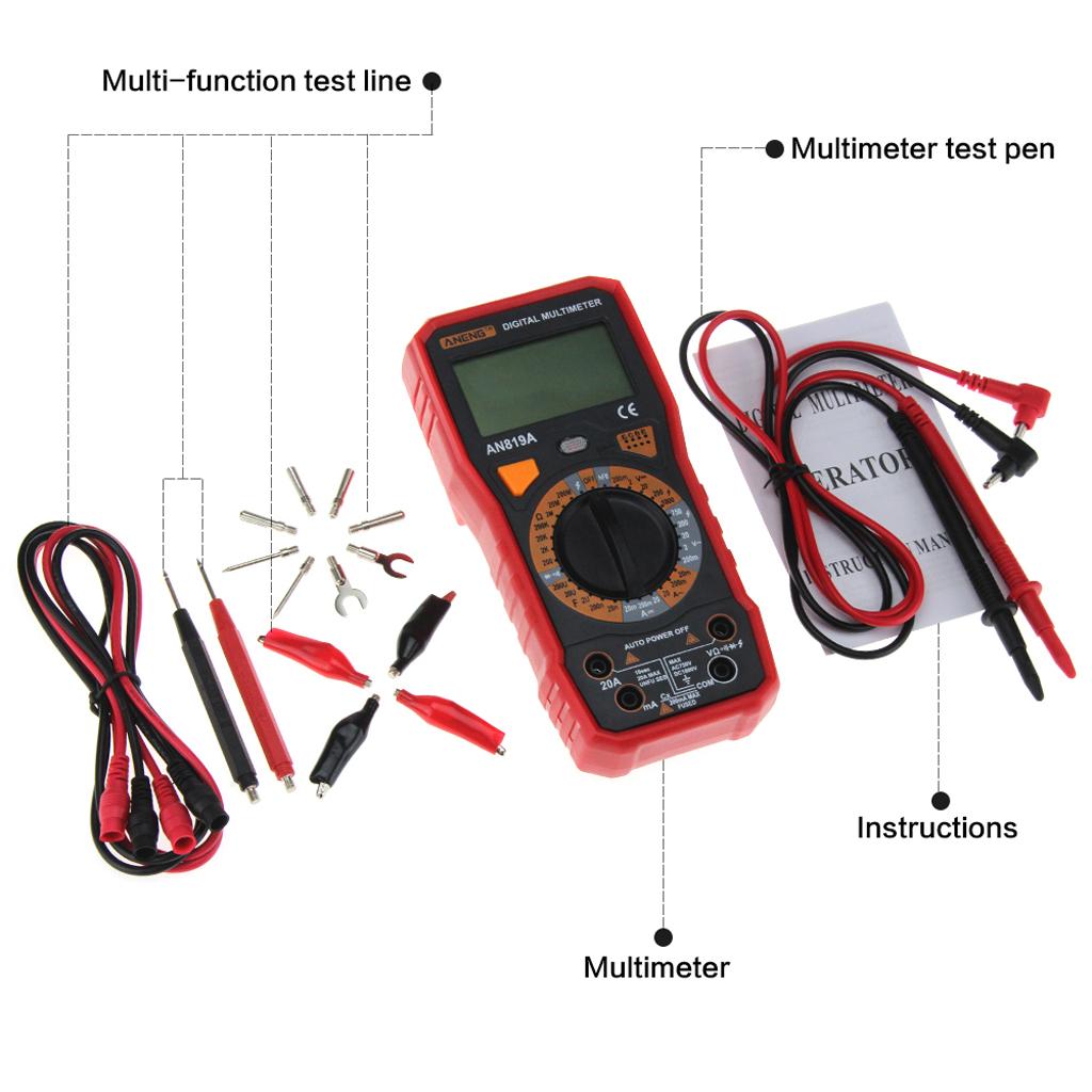 AN819A LCD Digital Multimeter Voltmeter Ammeter Ohmmeter with Test Leads