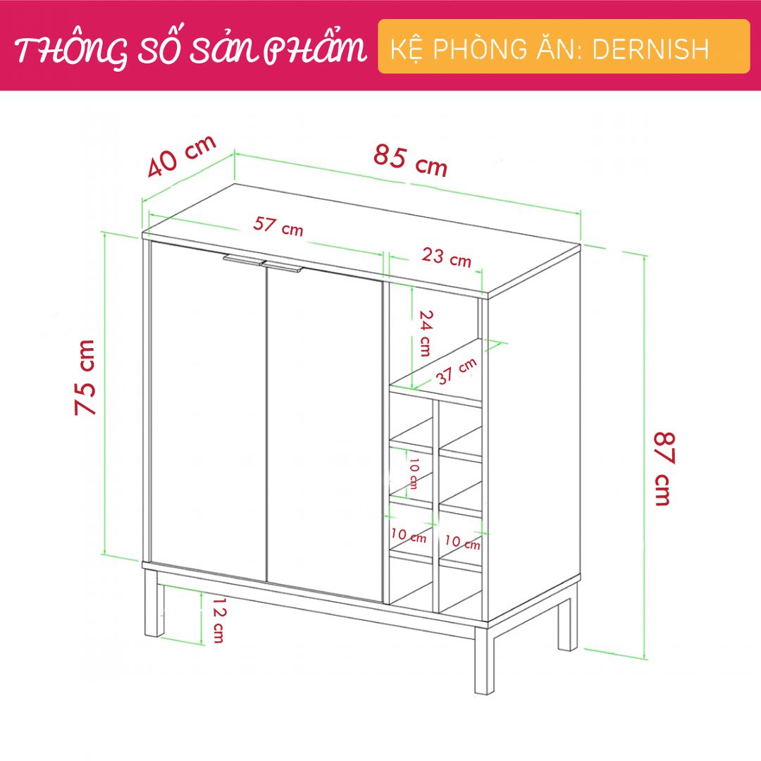 Tủ phòng ăn bằng gỗ nhỏ gọn cho gia đình SMLIFE Dernish