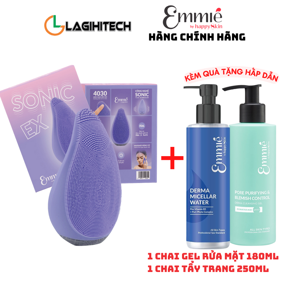 Máy Rửa Mặt Emmié Premium Facial Cleansing Brush Sonic Extra Chống Nước Làm Sạch Sâu - Hàng Chính Hãng