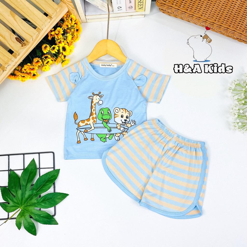 Bộ ngắn tay thun lạnh in hình phối tay và quần sọc sệt cho bé trai bé gái HÀNG CHUẨN LOẠI 1