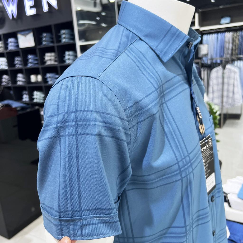 Áo Sơ mi Owen nam cộc tay có túi dáng Bodyfit vạt bằng sợi Bamboo cao cấp mềm mịn mát AB230175NT