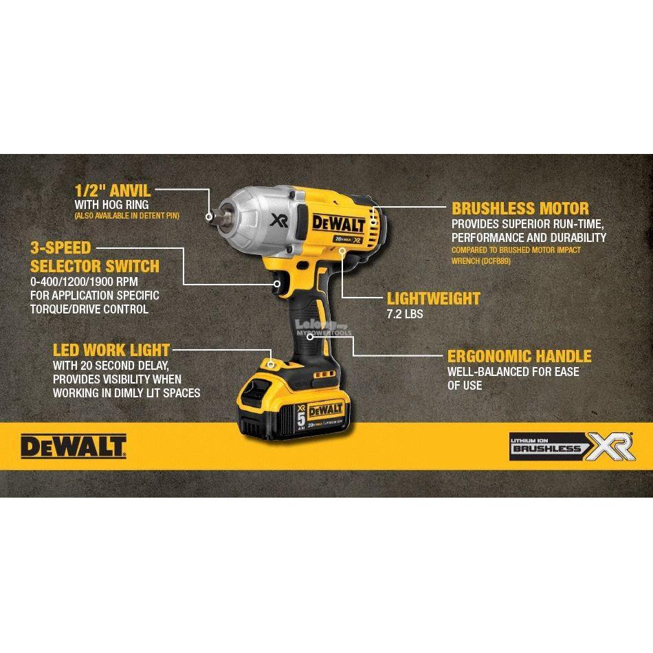 DEWALT DCF899HP2 - Combo Máy Vặn Bu Lông 1/2&quot; Pin Kèm 2 Pin 5Ah Và 1 Sạc - Chính Hãng