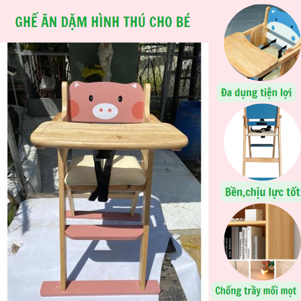 GHẾ ĂN DẶM CHO BÉ-GHẾ XẾP GẤP GỌN-GHẾ BẰNG GỖ CAO SU TỰ NHIÊN AN TOÀN VÀ CHẮC CHẮN CHO BÉ
