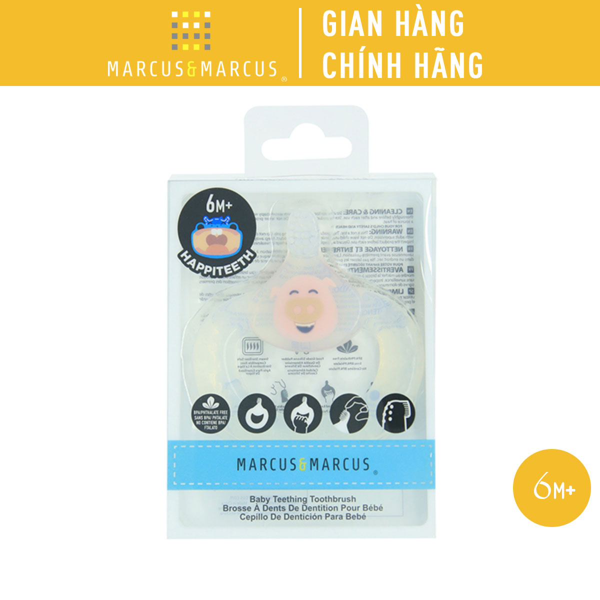 Bàn chải đánh răng kiêm gặm nướu silicon cho bé Marcus &amp; Marcus, từ 6 tháng - Pokey