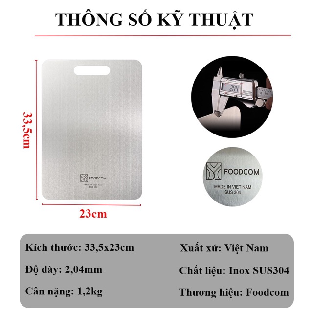 Thớt Inox 304 Cao Cấp KHông Gỉ- Size 33,5x23cm , Kháng Khuẩn, Chống Ẩm Mốc, Thớt Nhà Bếp- Hàng Loại 1.  Chính Hãng