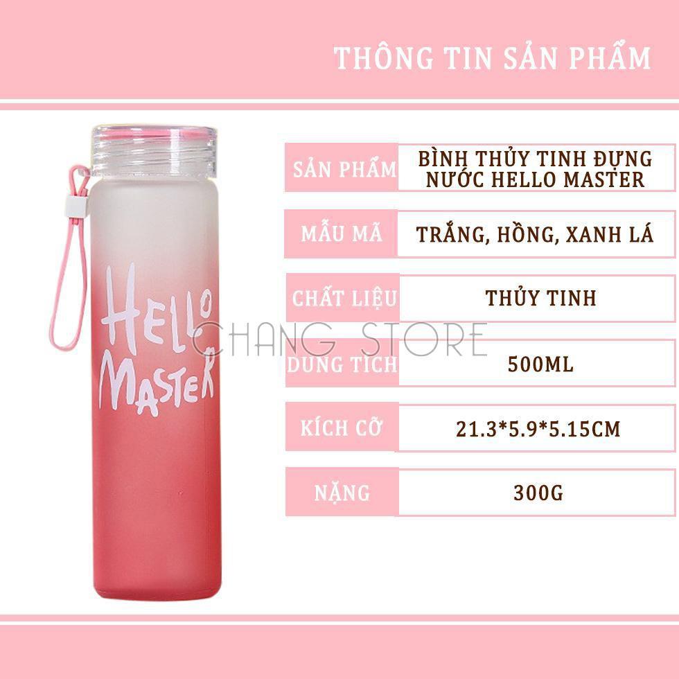 Bình Nước Thủy Tinh Hello Master Chai To 450ml Siêu Hot Có Dây Cầm