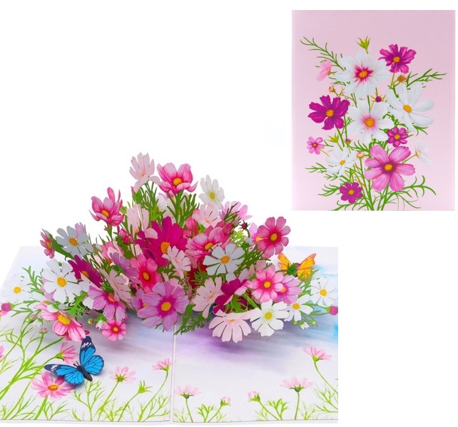 Thiệp 3D Pop Up Hoa Cánh Bướm (Cosmos) – Thiệp Hoa Chúc Mừng, Sinh Nhật, Lãng Mạn, F42