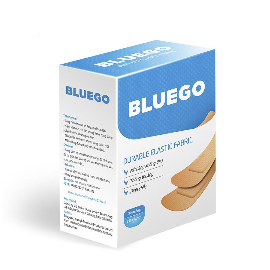 Băng Dính Bluego - Hộp 30 miếng - Băng gạc cá nhân - Băng gạc y tế