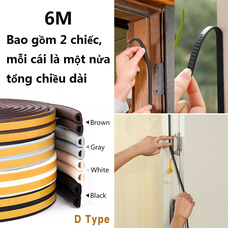 Cuộn 10 Mét Ron Dán Khung Cửa Giảm Tiếng Ồn Va Đập, Ngăn Bụi, Ngăn Côn Trùng Size 4 mm 6 mm 8 mm 10 mm - Hàng Chính Hãng